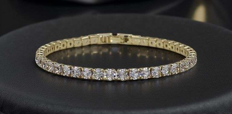 14 Kt Yellow Gold Plated 5.75 Ctw Lab Simulated Diamond Tennis Bracelet