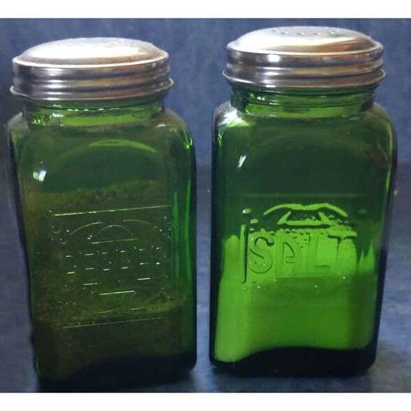 Green Glass Salt and Pepper Shakers