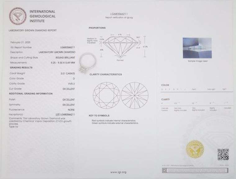 3.01CT D Color, VVS2 Clarity Diamond Solitaire