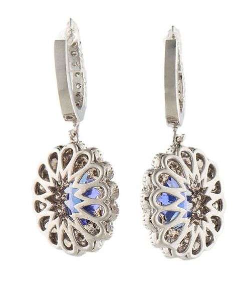 5.50ctw Oval Tanzanite and 3.50ctw Diamond Double Frame Drop Earrings