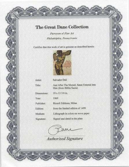 Highly Collectible and Rare Salvador Dali Original Lithograph from the 'Biblia Sacra' Suite