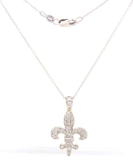 14kt White gold diamond Fleur de Lis pendant on chain