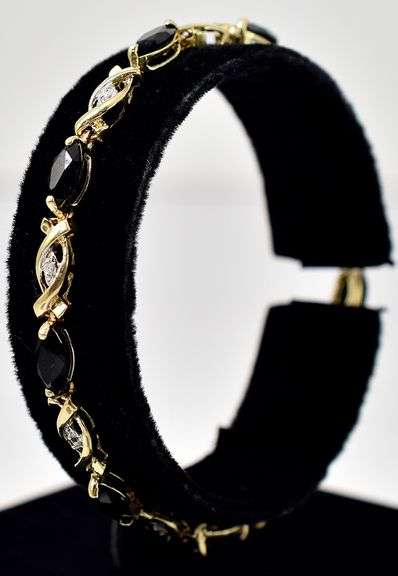 Stunning 14K Yellow Gold Black Spinel and Diamond Bracelet