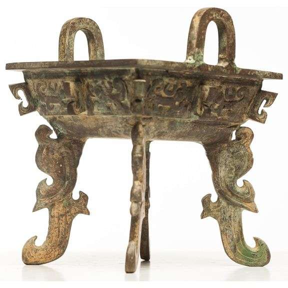 Heavy Verdigris Bronze Incense Burner Square Vessel