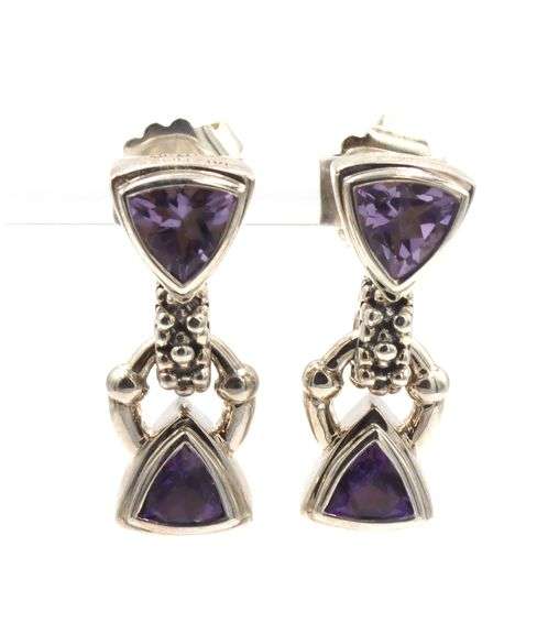 Micheal Dawkins sterling silver purple amethyst swivel dangle earrings