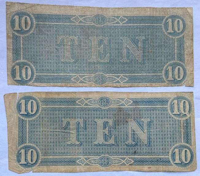 2 Circulated $10 Feb 14 1864 Series CSA Notes