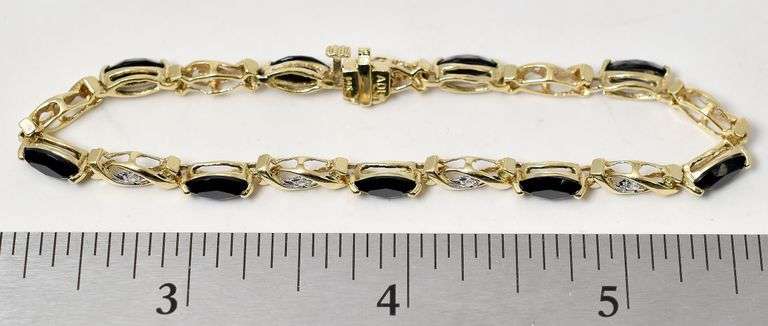 Stunning 14K Yellow Gold Black Spinel and Diamond Bracelet
