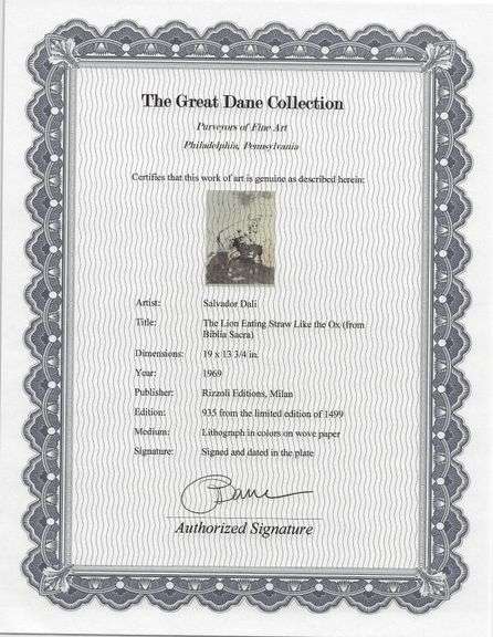 Highly Collectible and Rare Salvador Dali Original Lithograph from the 'Biblia Sacra' Suite
