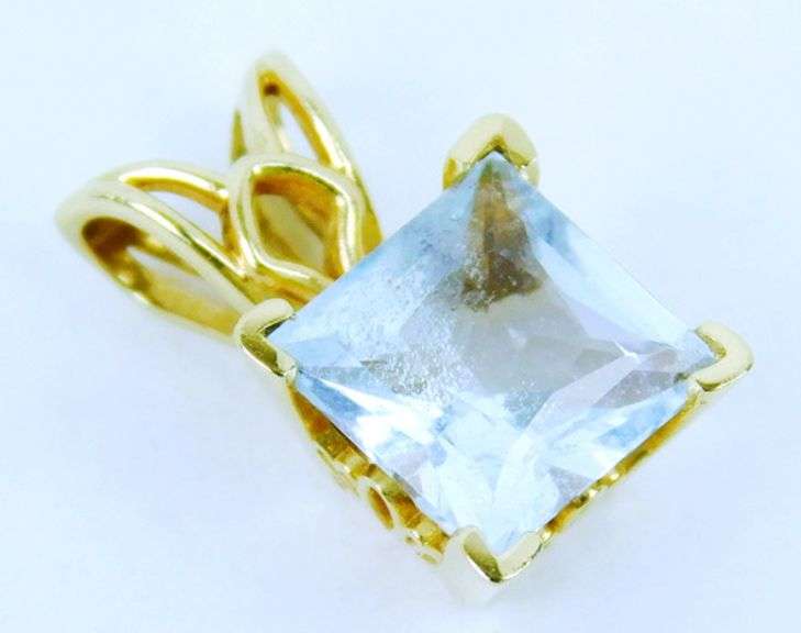 14K Large Princess Cut Aquamarine Pendant