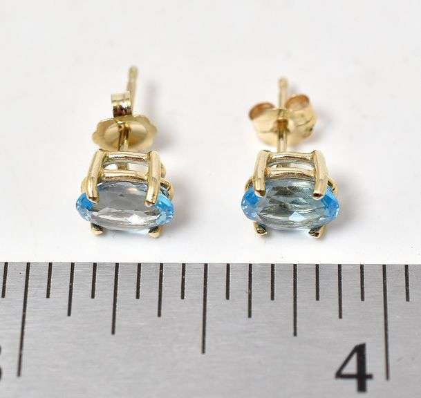 Lovely Blue Topaz Gemstone Stud Earrings in 14K Yellow Gold