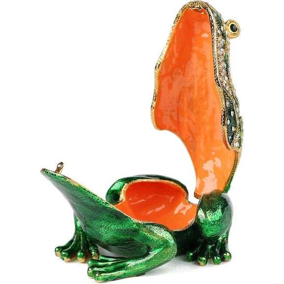 Hand-Painted Enamel Frog Trinket Box
