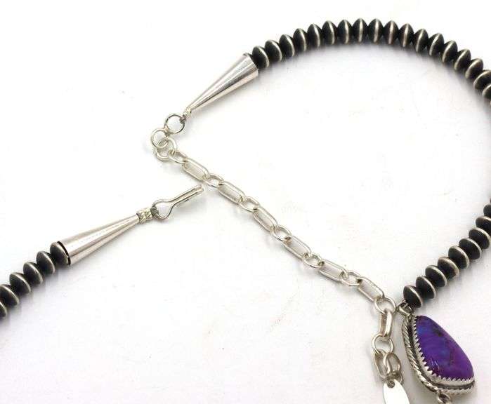 925 Sterling silver signed purple stone dangle necklace