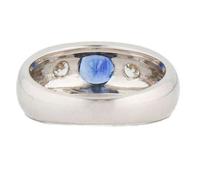 1.10ct Round Sapphire and 0.60ctw Round Diamond Three Stone Ring in 18K