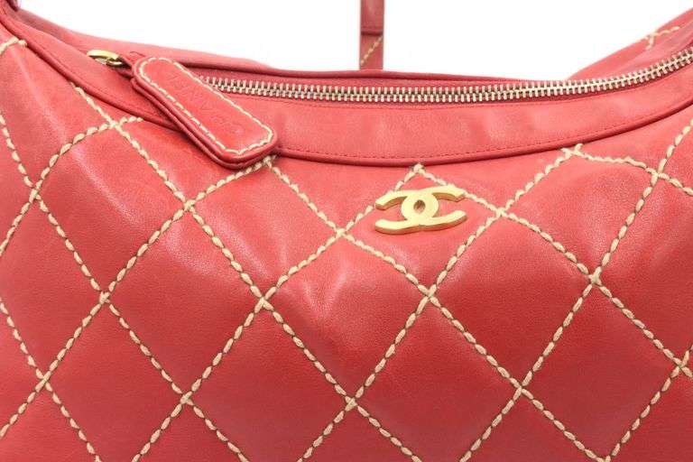 Vintage Chanel Surpqiue Stitch Red Quilted Shoulder Bag
