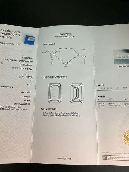 I.G.I CERTIFIED 3.10 CARAT EMERALD CUT LAB GROWN DIAMOND