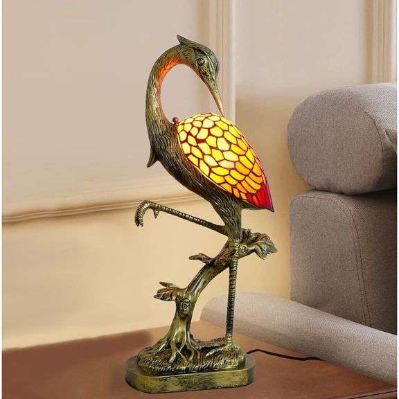 Handmade Crane Stained Glass Tiffany Table Lamp