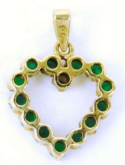 14K Emeralds & Diamond Heart Pendant