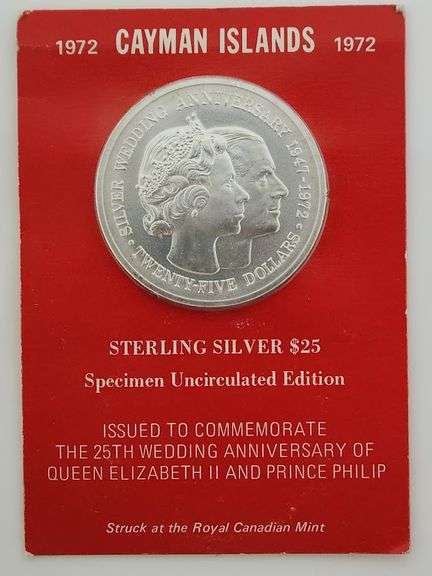 1972 $25 Cayman Islands Sterling Silver, (1.5 Oz. Silver)