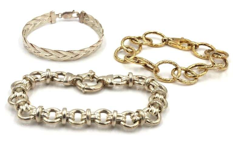 Group lot of 3 vintage 925 sterling silver bracelets
