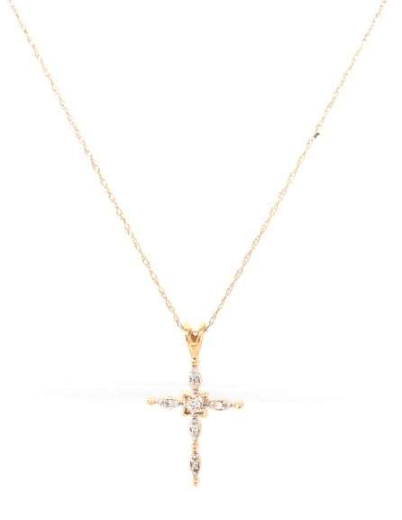 14kt Yellow gold diamond accent cross pendant on chain