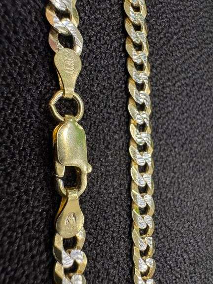 24k Gold Plated 925 Sterling Silver Diamond Cut Pave Curb Cuban Chain 24"