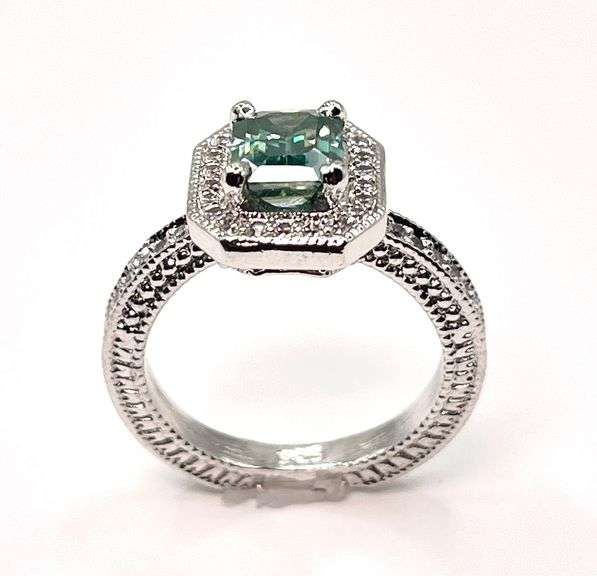14 Kt White Gold Plated 2.65 Ct Lab Simulated Paraiba Tourmaline Diamond Ring