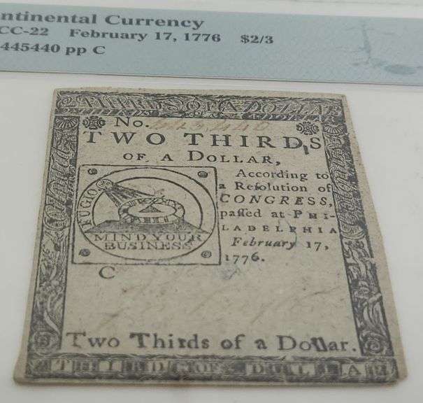 Continental Currency Feb. 17, 1776, 2 Thirds Dollar - PCGS 50 AU