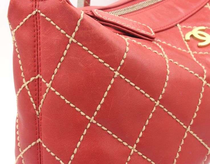 Vintage Chanel Surpqiue Stitch Red Quilted Shoulder Bag