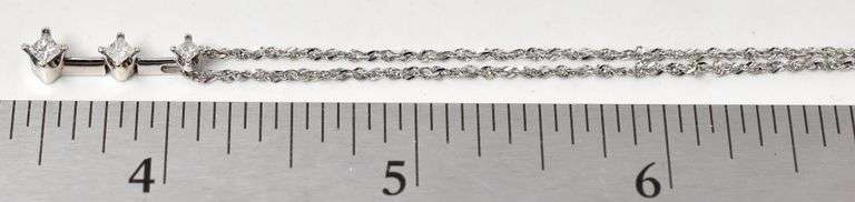 Modernist 14K White Gold Past, Present Future Diamond Pendant Necklace