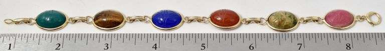 Wonderful 14K Yellow Gold Multi-Gemstone Scarab Beetle Bracelet