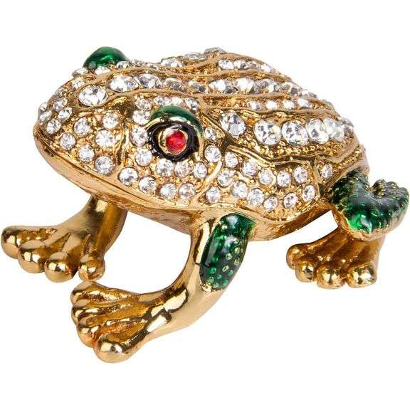 Hand-Painted Frog Trinket Box with Rhinestones