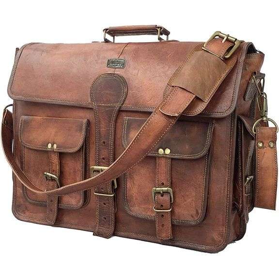 Handmade Full-Grain 18-Inch Leather Messenger Bag