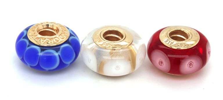 Pandora set of 3 Murano charms in 14kt yellow gold