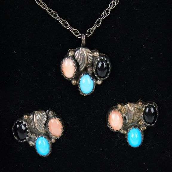 Begay Navajo Sterling Gemstone Necklace & Earrings