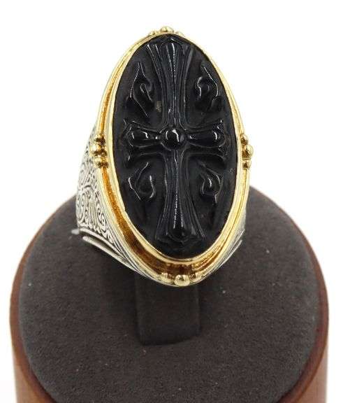 Konstantino Onyx Oval Cross Ring