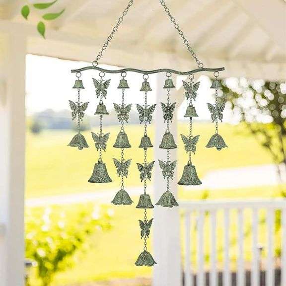 Large Butterfly Wind Chime with Wrought Iron Bells