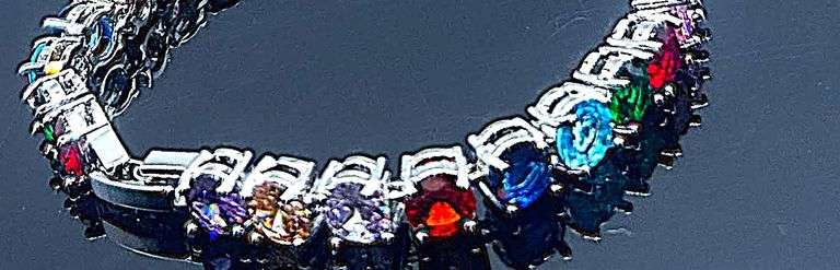 Incredible 18 Kt White Gold Plated Mixed Color Simulated Sapphire Tennis Bracelet