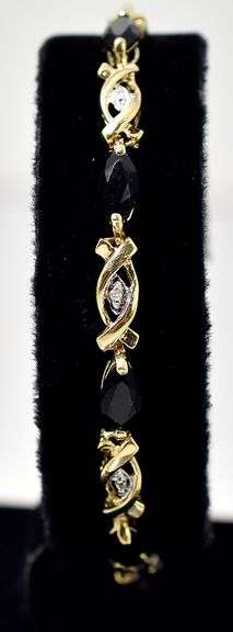 Stunning 14K Yellow Gold Black Spinel and Diamond Bracelet