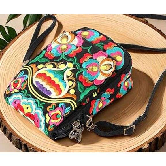 Embroidered Canvas Crossbody Bag