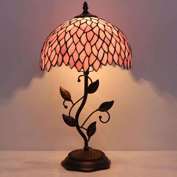 Stained Glass Table Lamp with Pink Wisteria Shade