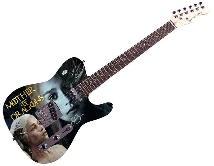 Emilia Clark Game Of Thrones Signed 1/1 Custom Graphics Photo Guitar ACOA