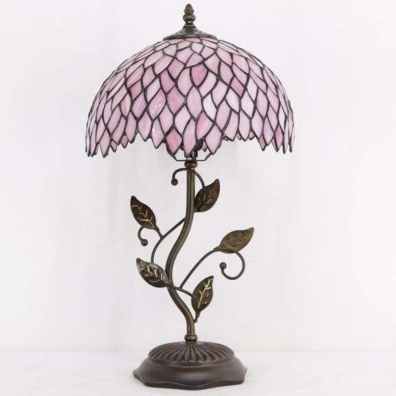 Stained Glass Table Lamp with Pink Wisteria Shade