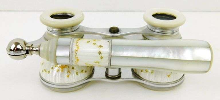 Early Guilloche & Gold Opera Glasses with Handle