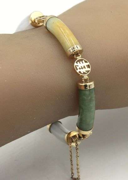 14kt Yellow gold multi color Jade fortune bracelet