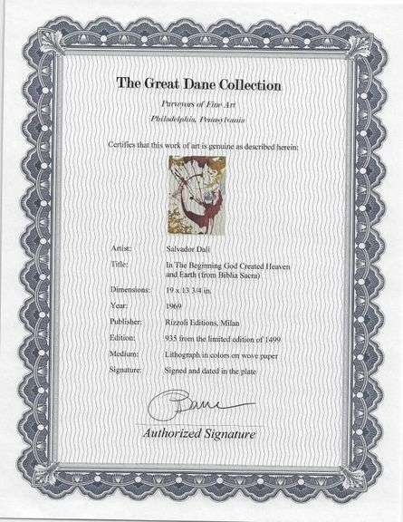 Highly Collectible and Rare Salvador Dali Original Lithograph from the 'Biblia Sacra' Suite