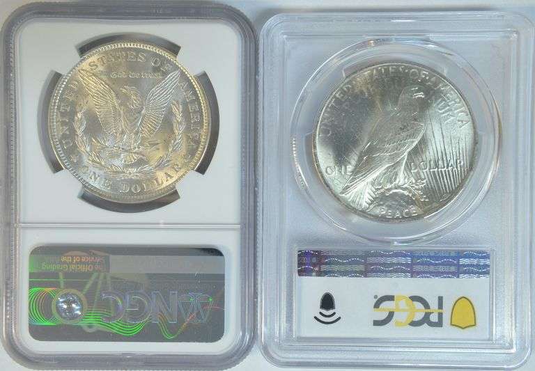 2 Near Gem BU MS64 1921 Morgan (NGC) and 1923 Peace (PCGS)
