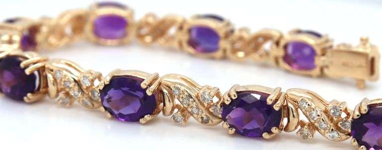 14kt Yellow gold 12.5ctw amethyst and 3ctw diamond bracelet