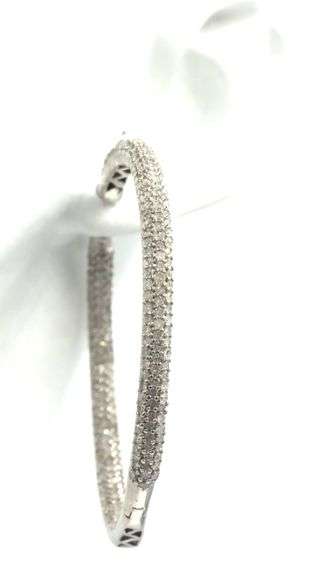 14kt White gold 2.80ctw pave diamond in out hoop earrings