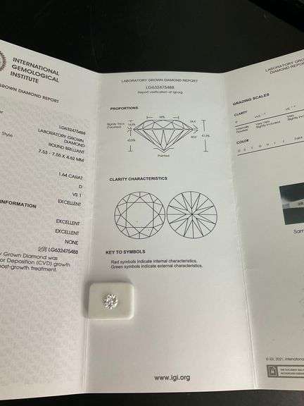 LAB GROWN ROUND BRILLIANT CUT LOOSE DIAMOND . 1.64 CARAT