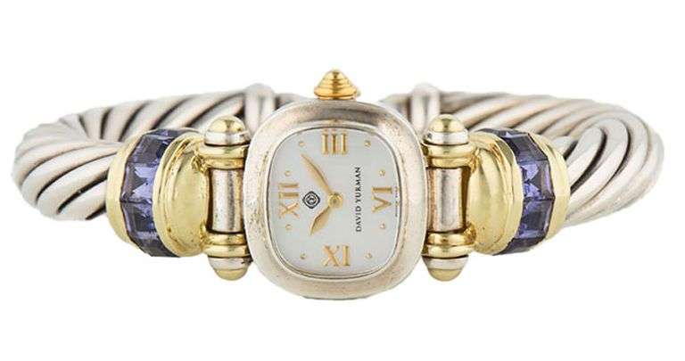 David Yurman Mother of Pearl and Iolite Cable Bangle Watch